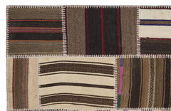 Teselya 1401 Beige Striped Wool Handmade Area Rug 3'11" x 5'11"