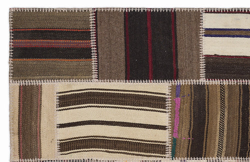 Teselya 1401 Beige Striped Wool Handmade Area Rug 3'11" x 5'11"