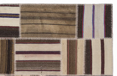 Teselya 1401 Beige Striped Wool Handmade Area Rug 3'11" x 5'11"