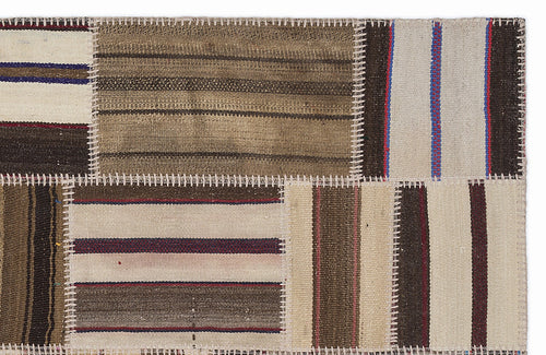 Teselya 1401 Beige Striped Wool Handmade Area Rug 3'11" x 5'11"
