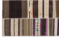 Teselya 1401 Beige Striped Wool Handmade Area Rug 3'11" x 5'11"