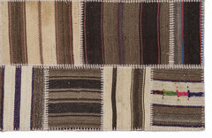 Teselya 1401 Beige Striped Wool Handmade Area Rug 3'11" x 5'11"