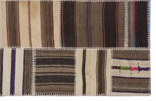Teselya 1401 Beige Striped Wool Handmade Area Rug 3'11" x 5'11"