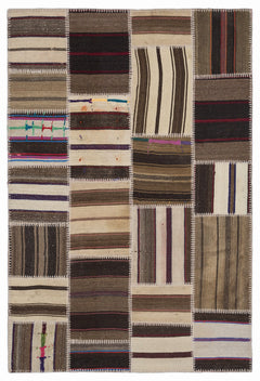 Teselya 1401 Beige Striped Wool Handmade Area Rug 3'11" x 5'11"