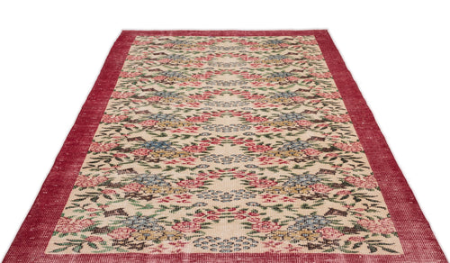 Atina Cream Vintage Wool Handmade Area Rug 5'5" x 8'11"