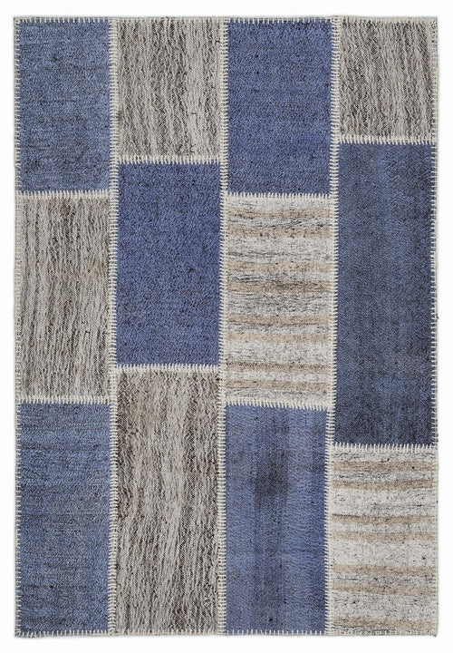 Teselya 1419 Beige Patchwork Wool Handmade Area Rug 3'11" x 5'11"