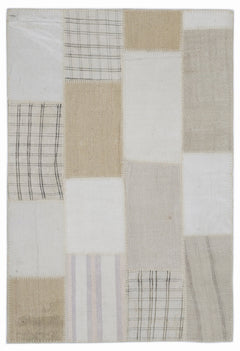 Teselya 1423 Beige Striped Wool Handmade Area Rug 3'11" x 5'11"