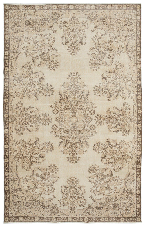 Atina Beige Vintage Wool Handmade Area Rug 6'3" x 10'1"