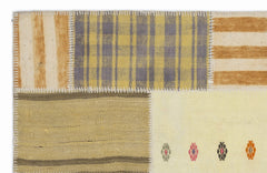 Teselya 1431 Yellow Patchwork Wool Handmade Area Rug 3'11" x 5'11"