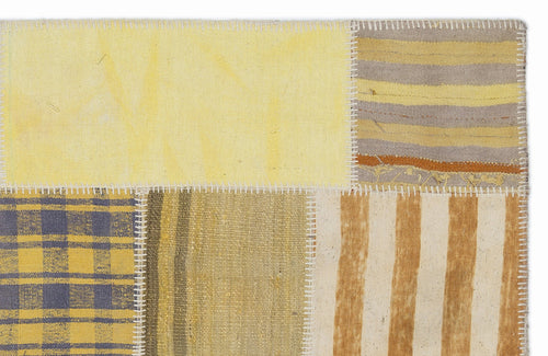 Teselya 1435 Yellow Patchwork Wool Handmade Area Rug 3'11" x 5'11"