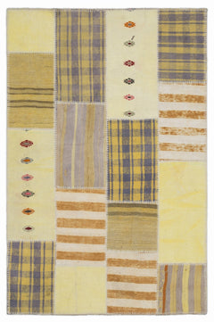 Teselya 1435 Yellow Patchwork Wool Handmade Area Rug 3'11" x 5'11"