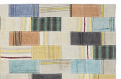 Teselya 1441 Beige Patchwork Wool Handmade Area Rug 3'11" x 5'11"