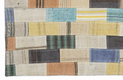 Teselya 1441 Beige Patchwork Wool Handmade Area Rug 3'11" x 5'11"