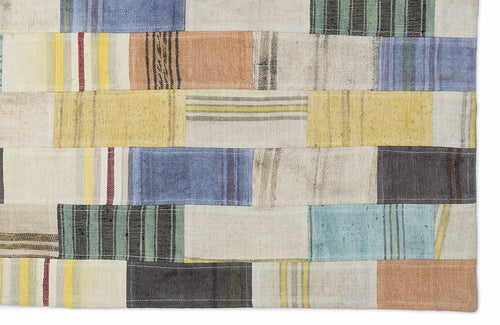 Teselya 1441 Beige Patchwork Wool Handmade Area Rug 3'11" x 5'11"