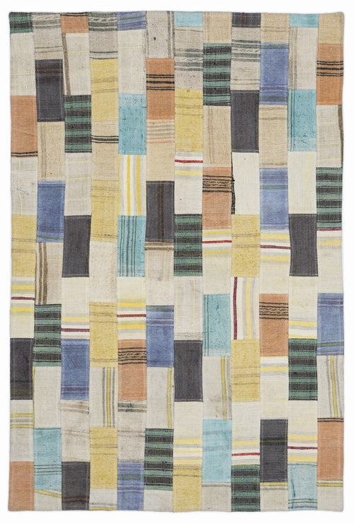 Teselya 1441 Beige Patchwork Wool Handmade Area Rug 3'11" x 5'11"