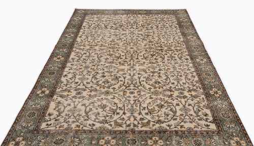 Atina Beige Vintage Wool Handmade Area Rug 5'5" x 9'7"