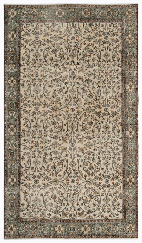 Atina Beige Vintage Wool Handmade Area Rug 5'5" x 9'7"