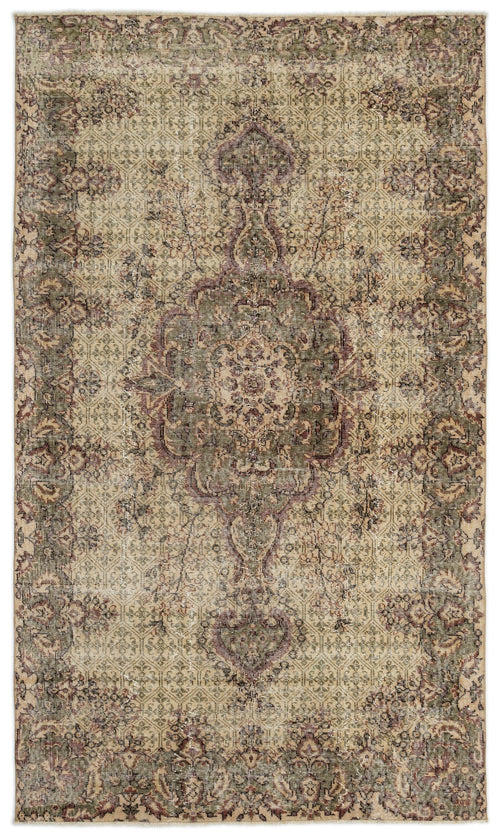 Atina Beige Vintage Wool Handmade Area Rug 5'5" x 9'2"