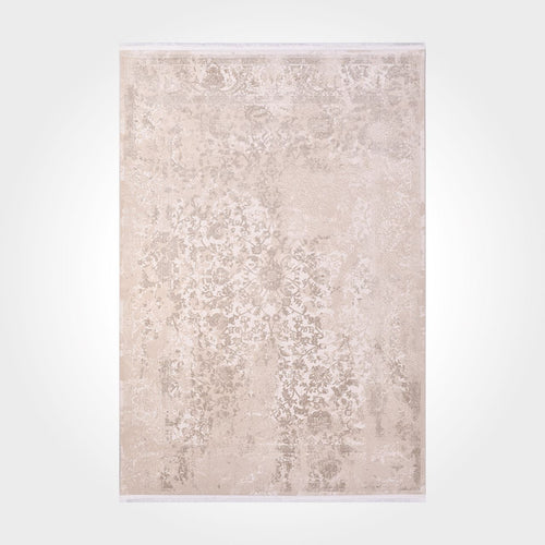 Bamboo Viscose Area Rug – Classic Machine Made Cream Rug with Overlocked Edge