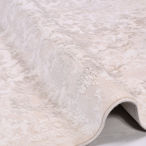 Bamboo Viscose Area Rug – Classic Machine Made Cream Rug with Overlocked Edge