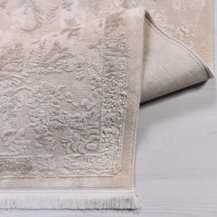 Bamboo Viscose Area Rug – Classic Machine Made Cream Rug with Overlocked Edge