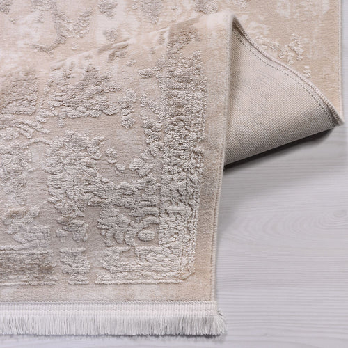 Bamboo Viscose Area Rug – Classic Machine Made Cream Rug with Overlocked Edge