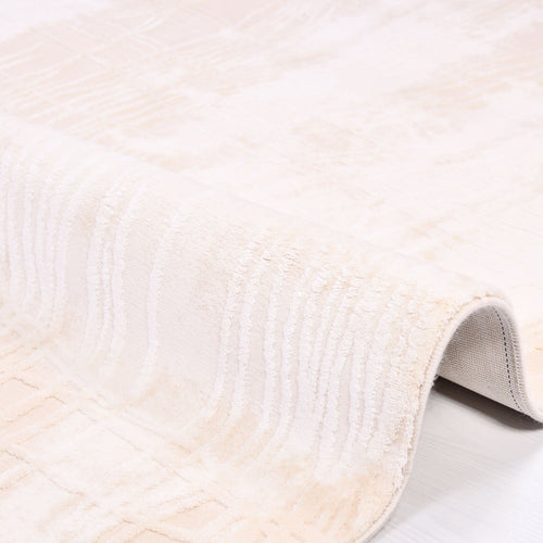 Modern Bamboo Area Rug – Machine Made Cream Viscose Carpet With Overlocked Edge