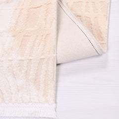 Modern Bamboo Area Rug – Machine Made Cream Viscose Carpet With Overlocked Edge