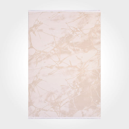 Modern Bamboo Area Rug – Machine Made Cream Viscose Rug with Overlocked Edge