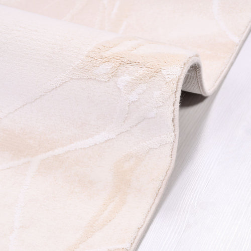 Modern Bamboo Area Rug – Machine Made Cream Viscose Rug with Overlocked Edge