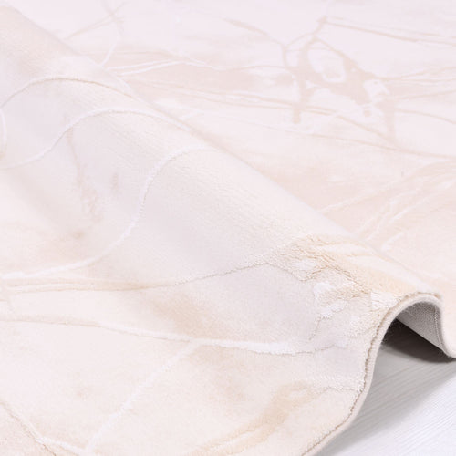 Modern Bamboo Area Rug – Machine Made Cream Viscose Rug with Overlocked Edge