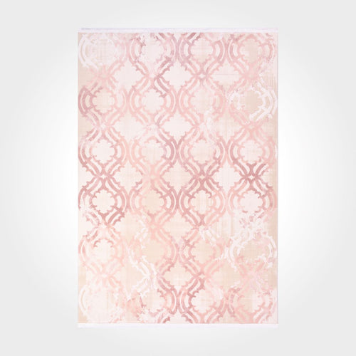 Bamboo Viscose Area Rug - Pink Geometric Machine Made Rug with Overlocked Edge