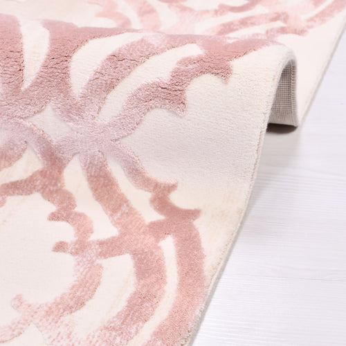 Bamboo Viscose Area Rug - Pink Geometric Machine Made Rug with Overlocked Edge