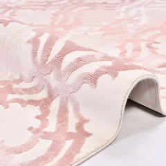 Bamboo Viscose Area Rug - Pink Geometric Machine Made Rug with Overlocked Edge