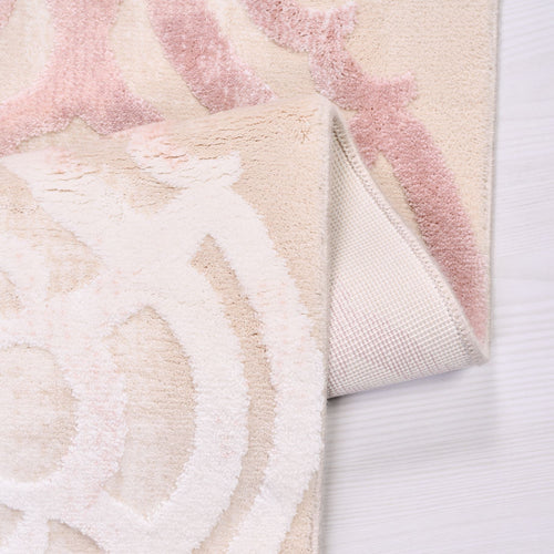 Bamboo Viscose Area Rug - Pink Geometric Machine Made Rug with Overlocked Edge