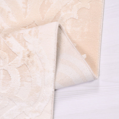 Bamboo Viscose Area Rug – Machine Made Geometric Cream Rug with 11mm Pile Height