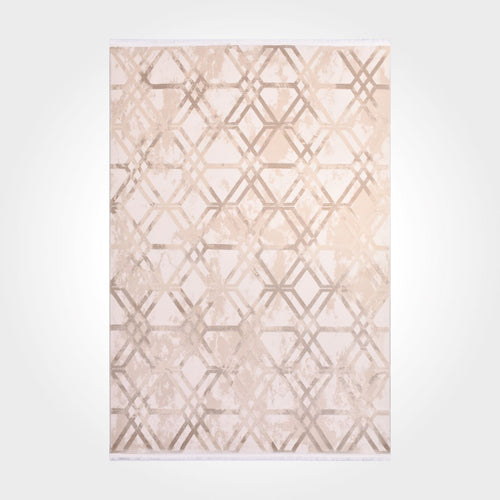 Bamboo Viscose Area Rug – Machine Made Geometric Cream Rug With Overlocked Edge