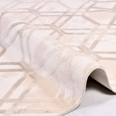 Bamboo Viscose Area Rug – Machine Made Geometric Cream Rug With Overlocked Edge