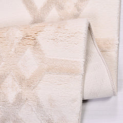 Bamboo Viscose Area Rug – Machine Made Geometric Cream Rug With Overlocked Edge