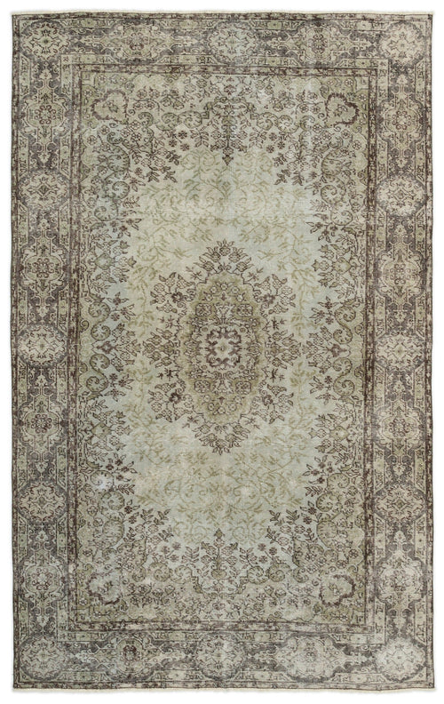 Atina Green Vintage Wool Handmade Area Rug 5'1" x 8'7"