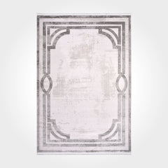 Bamboo Viscose Rug - Sutton Grey Frame Machine Made Area Floor Carpet With Overlocked Edge