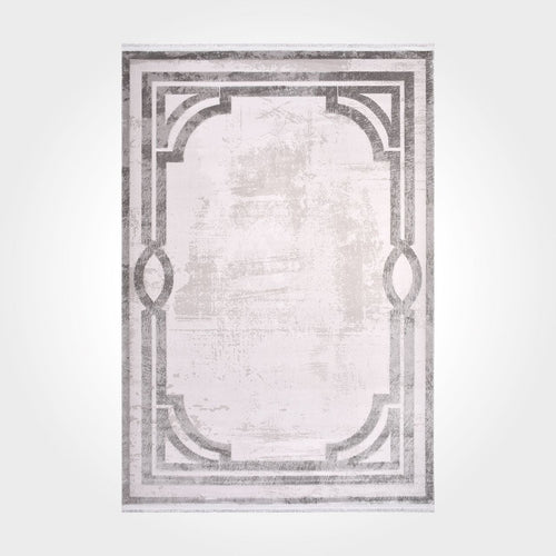 Bamboo Viscose Rug - Sutton Grey Frame Machine Made Area Floor Carpet With Overlocked Edge