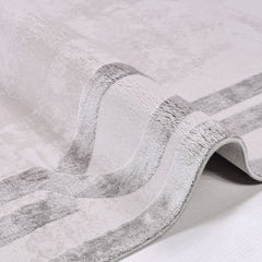 Bamboo Viscose Rug - Sutton Grey Frame Machine Made Area Floor Carpet With Overlocked Edge