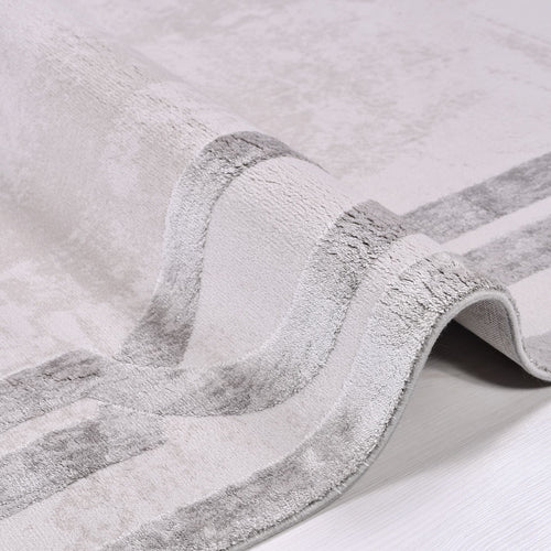 Bamboo Viscose Rug - Sutton Grey Frame Machine Made Area Floor Carpet With Overlocked Edge