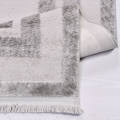 Bamboo Viscose Rug - Sutton Grey Frame Machine Made Area Floor Carpet With Overlocked Edge