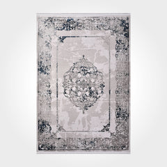 Bamboo Viscose Area Rug – Machine Made Rug with Blue Frame, 11 mm Pile Height