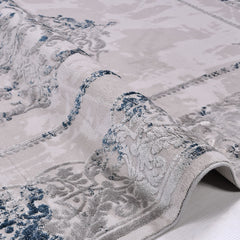 Bamboo Viscose Area Rug – Machine Made Rug with Blue Frame, 11 mm Pile Height