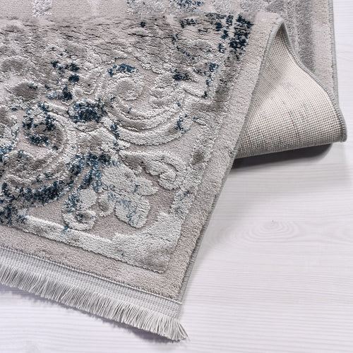 Bamboo Viscose Area Rug – Machine Made Rug with Blue Frame, 11 mm Pile Height