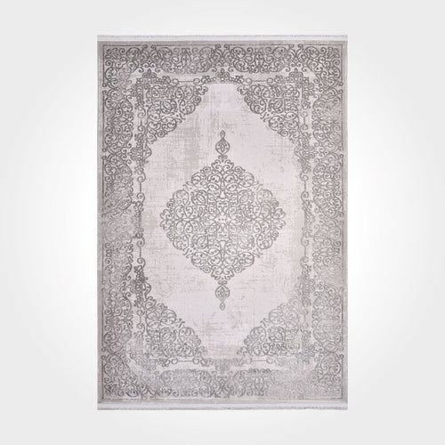 Bamboo Viscose Rug - Classic Grey Machine Made Area Rug With Overlocked Edge