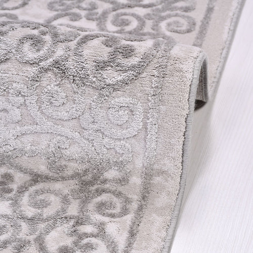 Bamboo Viscose Rug - Classic Grey Machine Made Area Rug With Overlocked Edge